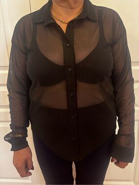 Sheer Black Button-Front Women's Shirt